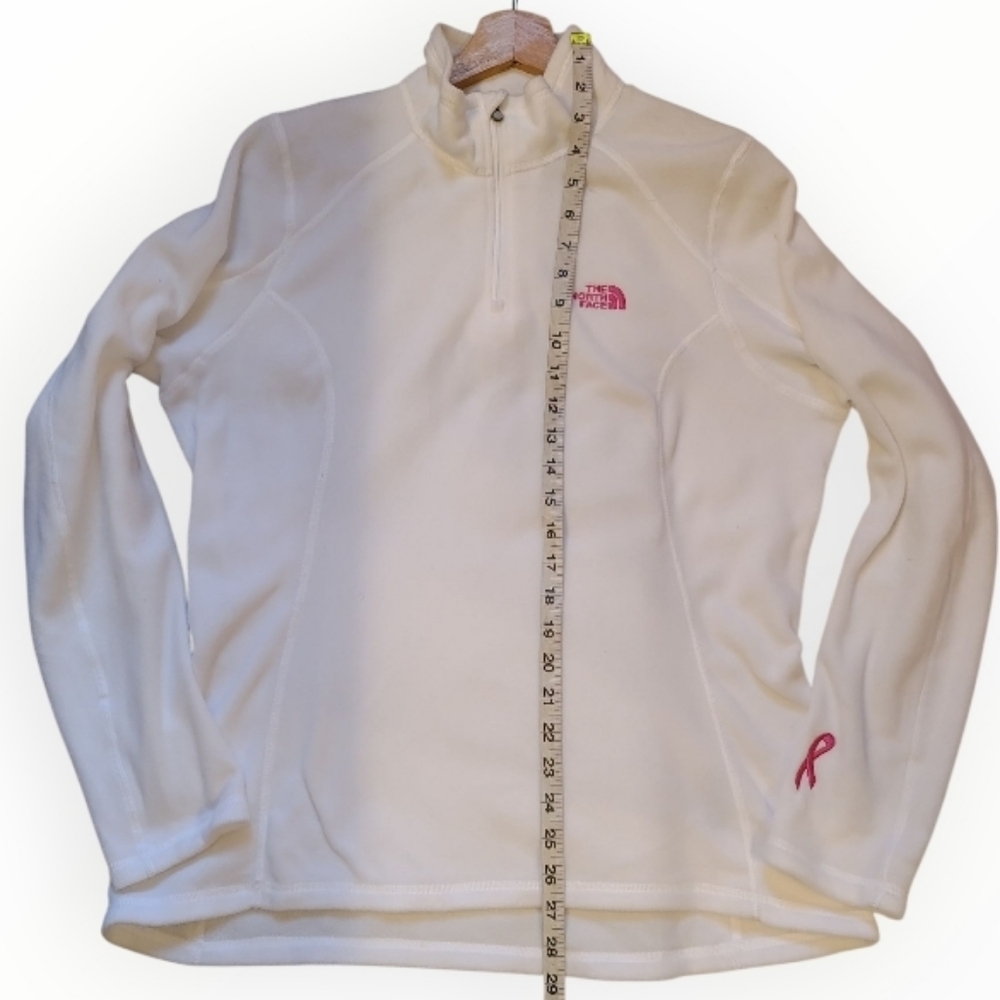 The North Face Polartec Classic 1/4 Zip Fleece Pullover Jacket White Pink Cancer - Picture 16 of 17